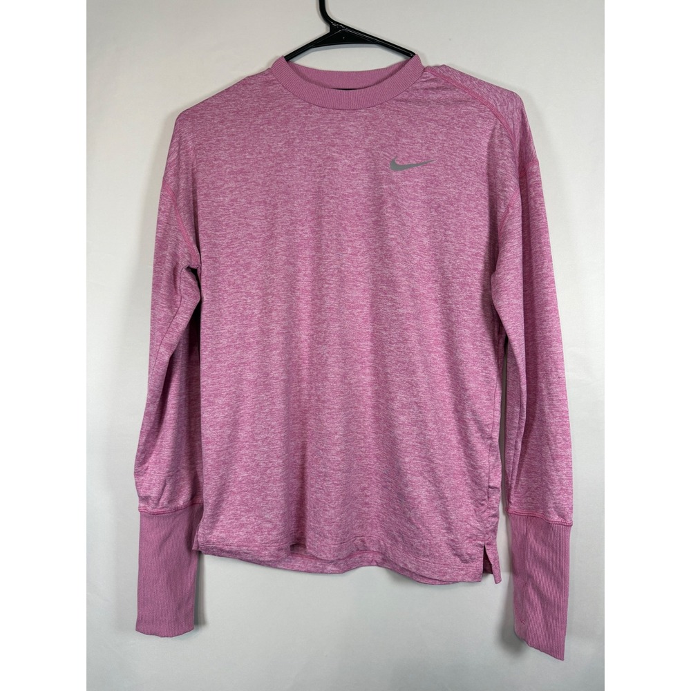 Nike Running Dri-FIT Long Sleeve Shirt Pink Heathered Thumbhole Top Womens Small